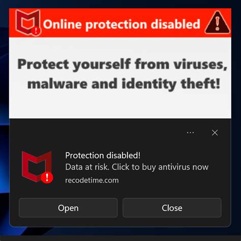Fake McAfee Popup Message .